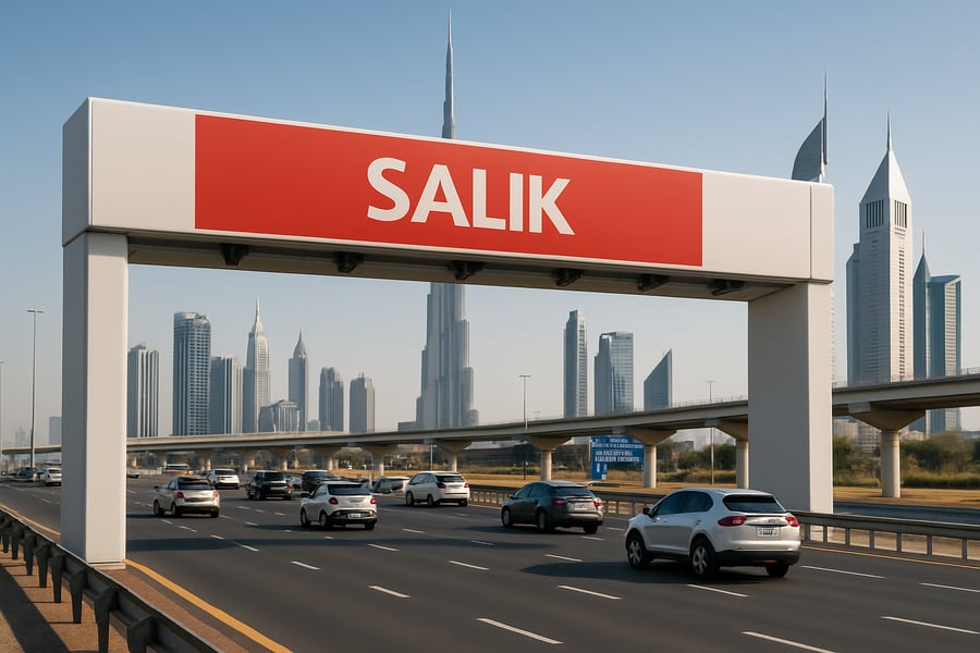 Dubai toll road with Salik gate Dubai toll road with Salik gate