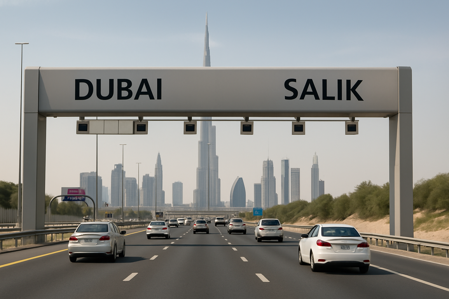 Electronic toll gates on a Dubai highway
