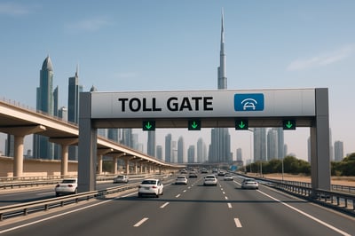 Modern Dubai highway with toll gate Modern Dubai highway with toll gate